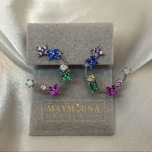 NEW🔥 925 Silver Flower Multicolored CZ Earrings